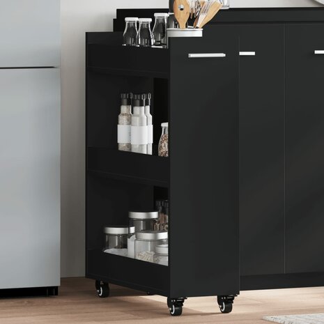 Kast met wieltjes 60x22x79 bewerkt hout zwart 1