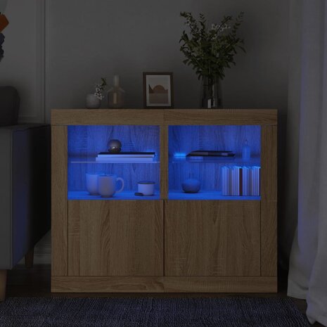 Bijzetkastjes met LED 2 st bewerkt hout sonoma eikenkleurig 1