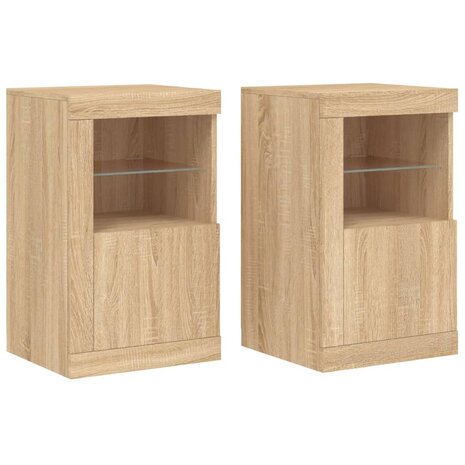 Bijzetkastjes met LED 2 st bewerkt hout sonoma eikenkleurig 2