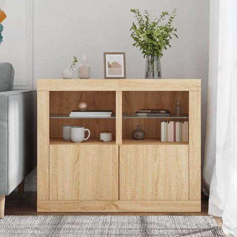 Bijzetkastjes met LED 2 st bewerkt hout sonoma eikenkleurig 3