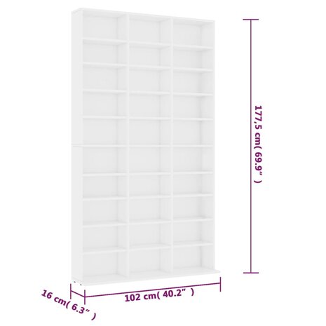 Cd-kast 102x16x177,5 cm bewerkt hout wit 6