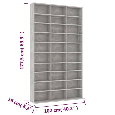 Cd-kast 102x16x177,5 cm bewerkt hout betongrijs 6