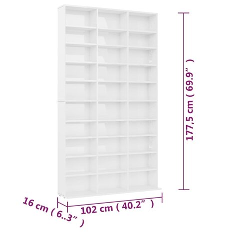 Cd-kast 102x16x177,5 cm bewerkt hout hoogglans wit 6