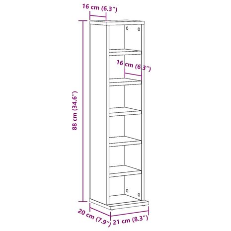 Cd-kast 21x20x88 cm bewerkt hout artisanaal eikenkleurig 9