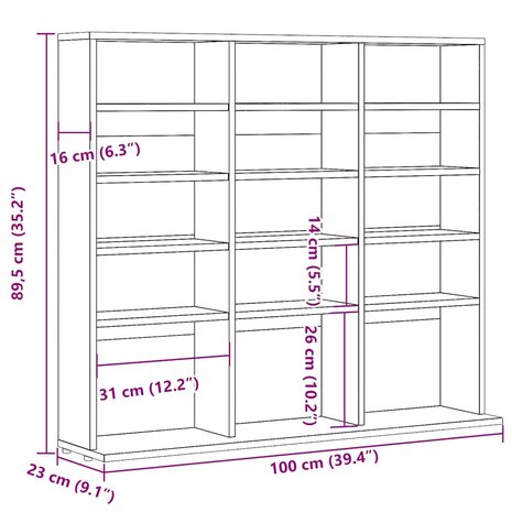 Cd-kast 100x23x89,5 cm bewerkt hout oud houtkleurig 9