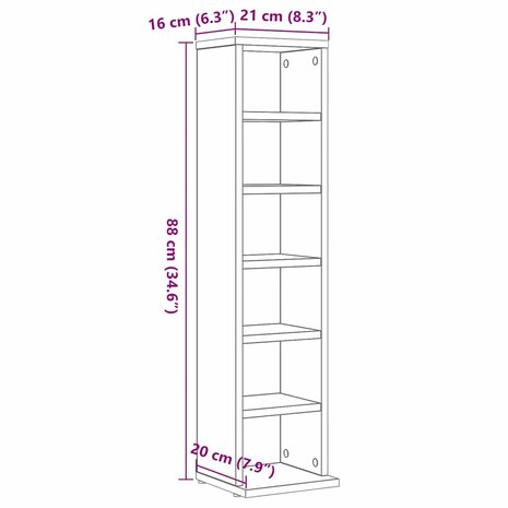 CD-kast 21x20x88 cm spaanplaat zwart eikenkleurig 9