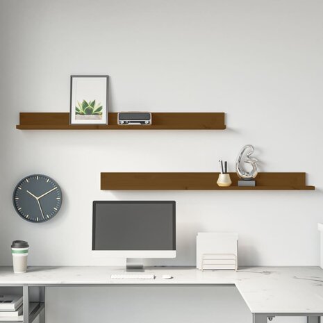 Wandkasten 2 st 110x11x9 cm massief grenenhout honingbruin 1