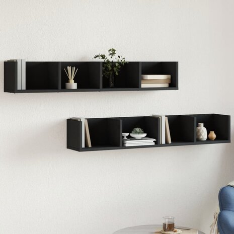 Wandkasten 2 st 99x18x16,5 cm bewerkt hout zwart 1