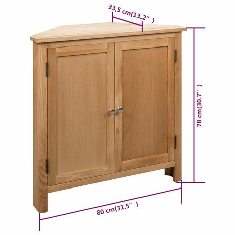 Hoekkast 80x33,5x78 cm massief eikenhout 8