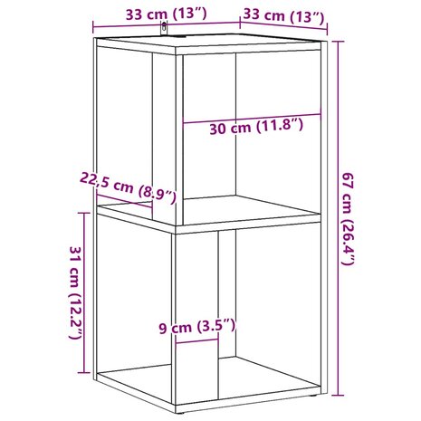 Hoekkast 33x33x67 cm bewerkt hout oud houtkleurig 9