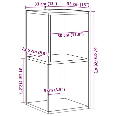 Hoekkast 33x33x67 cm bewerkt hout artisanaal eikenkleur 9
