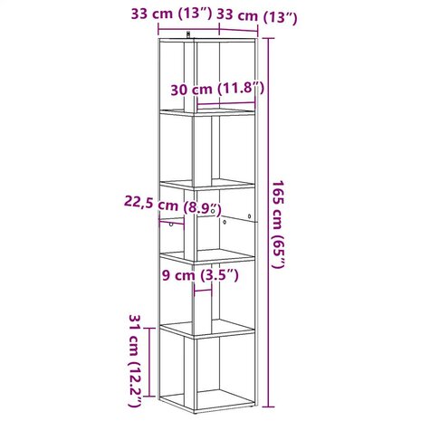 Hoekkast 33x33x165 cm bewerkt hout oud houtkleurig 9