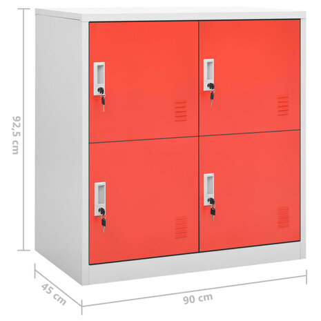 Lockerkasten 2 st 90x45x92,5 cm staal lichtgrijs en rood 8