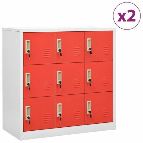 Lockerkasten 2 st 90x45x92,5 cm staal lichtgrijs en rood 1