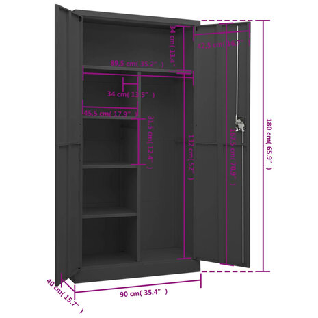 Lockerkast 90x40x180 cm staal antracietkleurig 8