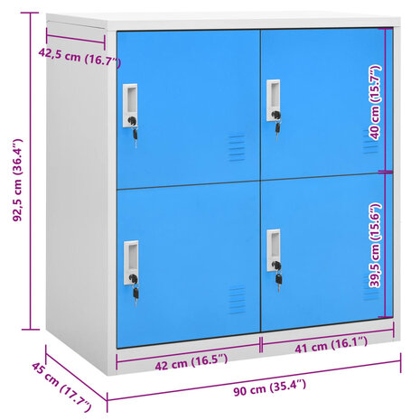 Lockerkast 90x45x92,5 cm staal lichtgrijs en blauw 7