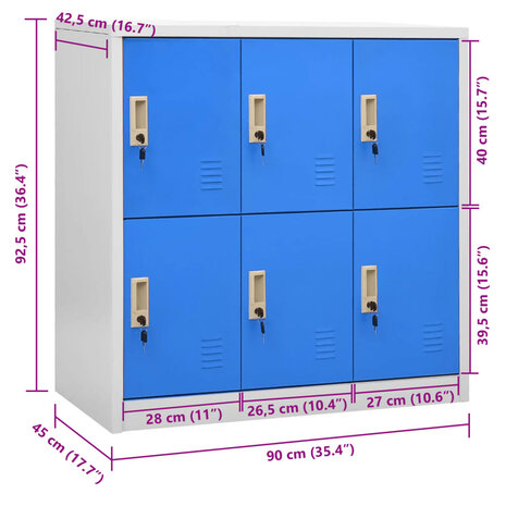 Lockerkast 90x45x92,5 cm staal lichtgrijs en blauw 8