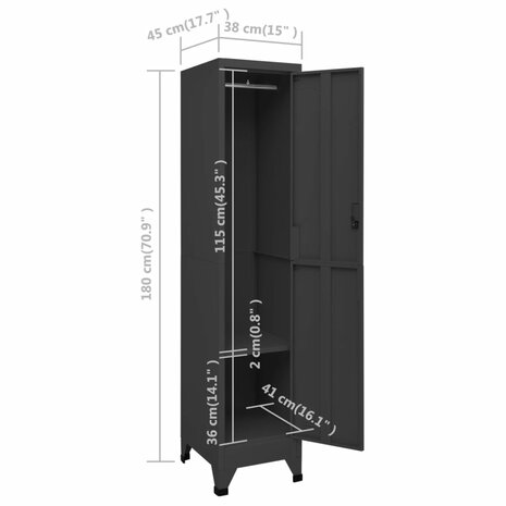 Lockerkast 38x45x180 cm staal antracietkleurig 8