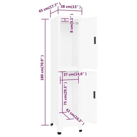 Lockerkast 38x45x180 cm staal wit 8