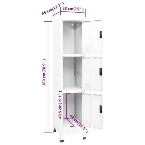Lockerkast 38x45x180 cm staal wit 8