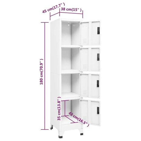 Lockerkast 38x45x180 cm staal wit 8