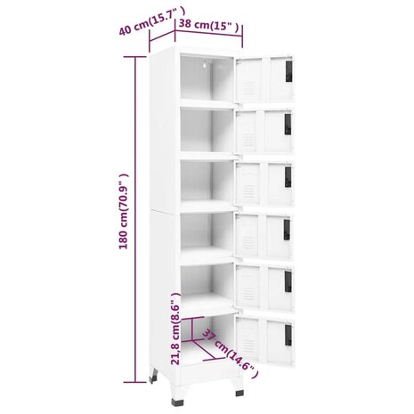 Lockerkast 38x40x180 cm staal wit 8