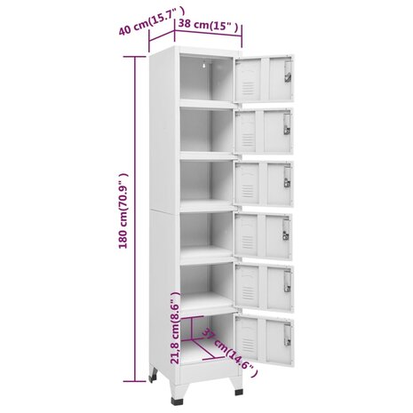 Lockerkast 38x40x180 cm staal lichtgrijs 8
