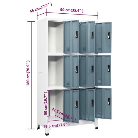 Lockerkast 90x45x180 cm staal lichtgrijs en donkergrijs 8