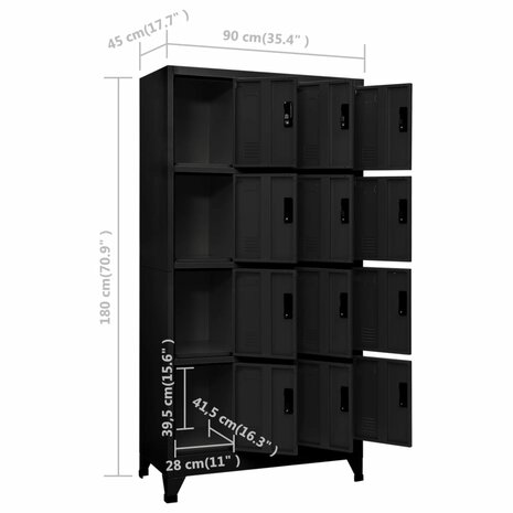 Lockerkast 90x45x180 cm staal zwart 8