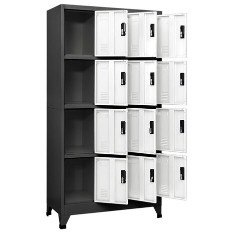 Lockerkast 90x45x180 cm staal antracietkleurig en wit 3