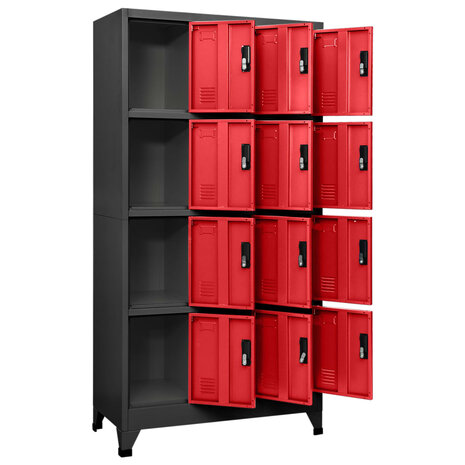 Lockerkast 90x45x180 cm staal antracietkleurig en rood 3