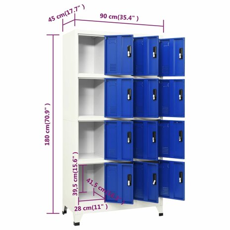 Lockerkast 90x45x180 cm staal grijs en blauw 8