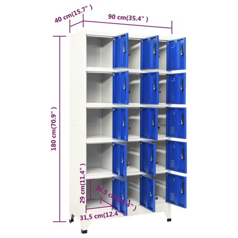 Lockerkast 90x40x180 cm staal grijs en blauw 8