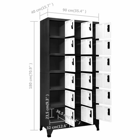 Lockerkast 90x40x180 cm staal antracietkleurig en wit 8