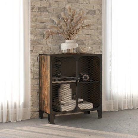 Opbergkast 72x36x82 cm metaal en MDF rustiek bruin 1