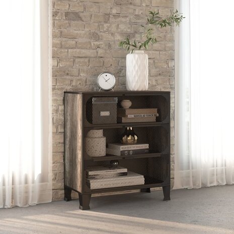 Opbergkast 72x36x82 cm metaal en MDF grijs 1