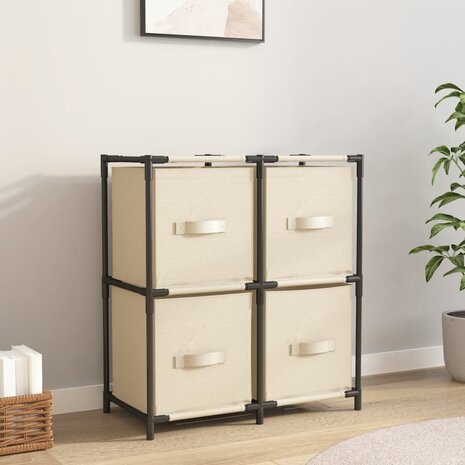 Opbergkast met 4 stoffen manden 63x30x71 cm staal crèmekleurig 1