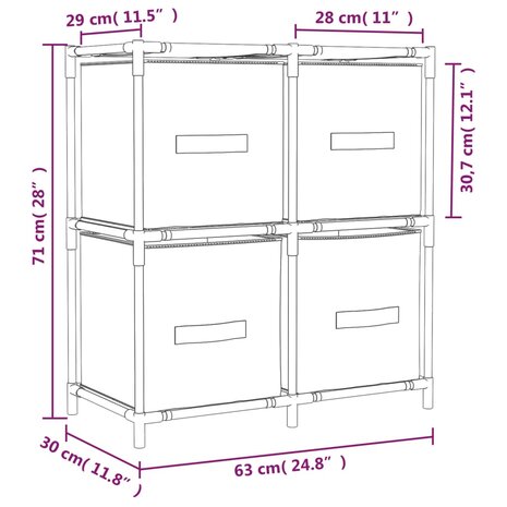 Opbergkast met 4 stoffen manden 63x30x71 cm staal crèmekleurig 7