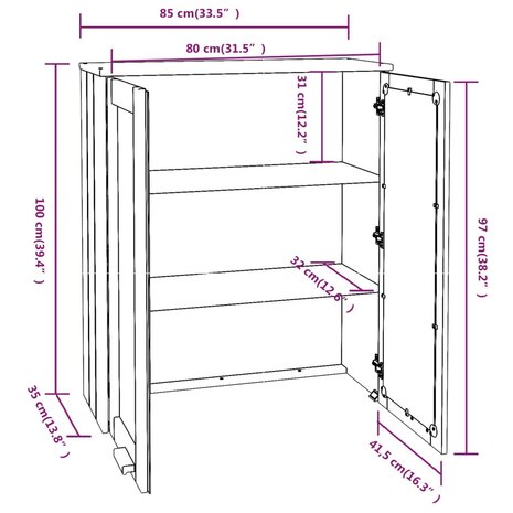 Opzetkast HAMAR 85x35x100 cm massief grenenhout wit 9