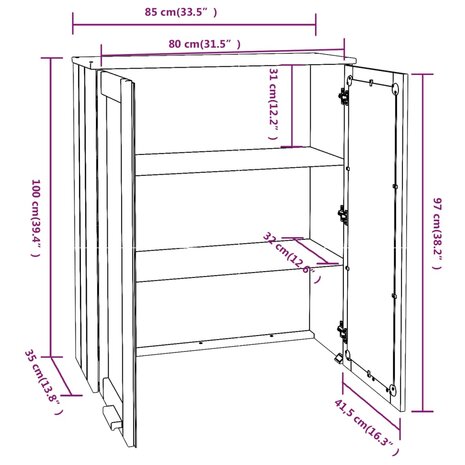 Opzetkast HAMAR 85x35x100 cm massief grenenhout lichtgrijs 9