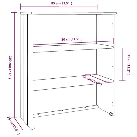 Opzetkast HAMAR 85x35x100 cm massief grenenhout donkergrijs 7