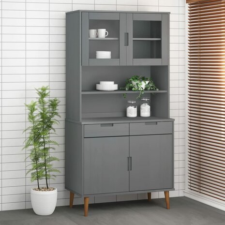 Opzetkast MOLDE 90x35x100 cm massief grenenhout grijs 1