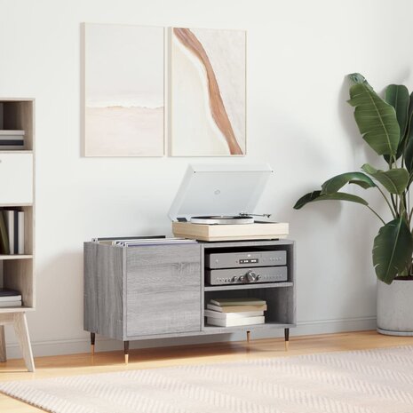 Platenkast 85x38x48 cm bewerkt hout grijs sonoma eikenkleurig 1