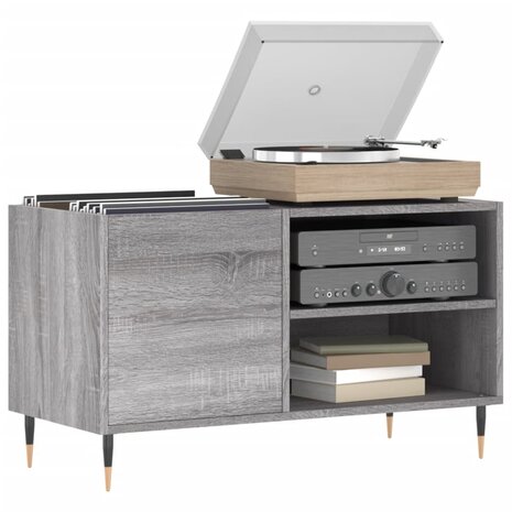 Platenkast 85x38x48 cm bewerkt hout grijs sonoma eikenkleurig 3