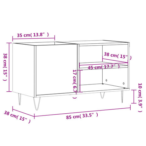 Platenkast 85x38x48 cm bewerkt hout gerookt eikenkleurig 9