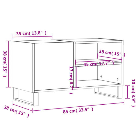 Platenkast 85x38x48 cm bewerkt hout gerookt eikenkleurig 9
