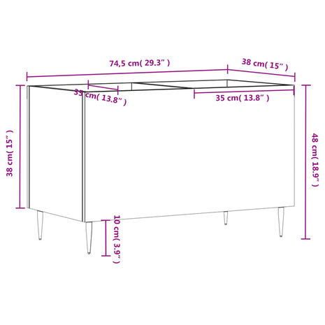 Platenkast 74,5x38x48 cm bewerkt hout hoogglans wit 9