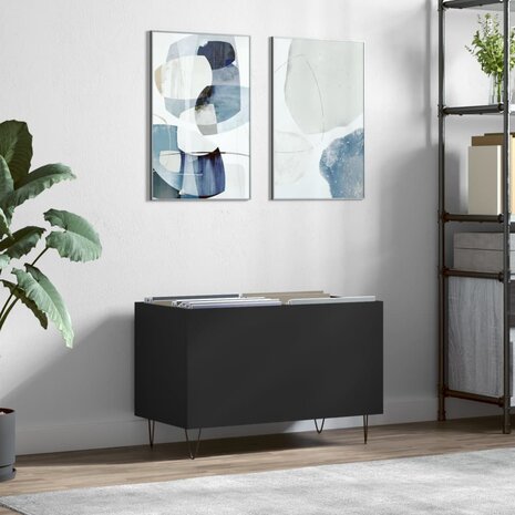 Platenkast 74,5x38x48 cm bewerkt hout zwart 1