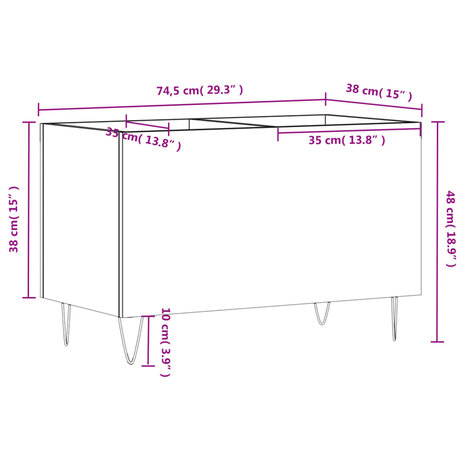 Platenkast 74,5x38x48 cm bewerkt hout grijs sonoma eikenkleurig 9