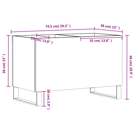 Platenkast 74,5x38x48 cm bewerkt hout gerookt eikenkleurig 9